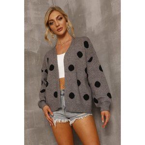 Polka Dot Open Front Dropped Shoulder Cardigan